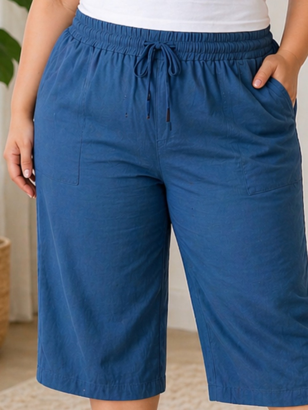 Capri Pants plus size XL 1X Amazon Wide Leg Pants in Teal Blue NO POCKETS